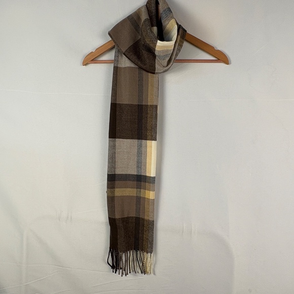 100% Cashmere Hand Tailored Plaid Scarf Fringed Brown Germany Academia 12.5 X 66 - Picture 4 of 7